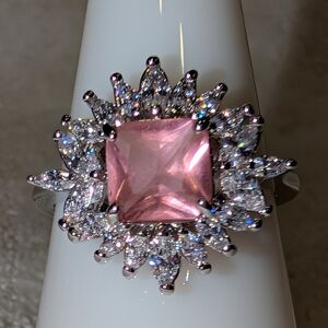 *BP #2153 Pink & White Topaz on Rhodium Size 7 Ring BRAND NEW